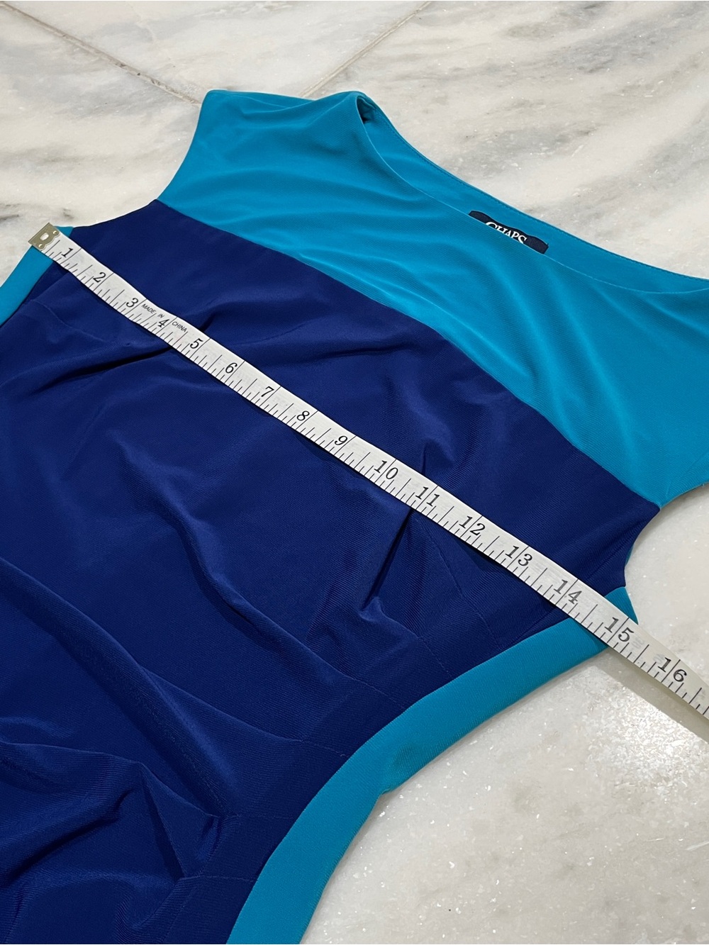 Chaps Blue & Turquoise Color Block Ruched Sheath Dress XS - Picture 8 of 17